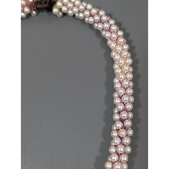 Vintage White Faux Pearl Woven Cluster Beded Necklace Ombre Cord 22 in - Picture 5 of 9